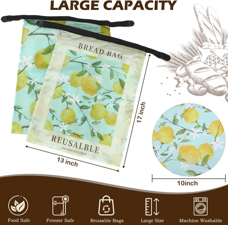 Revahope 2 Pack Reusable Bread Bags for Homemade Bread, 17"×13" Sourdough Bread Storage Bags with Bowl Cover - Keep Loaf Fresh and Easy to Wash(Lemon) - Image 4